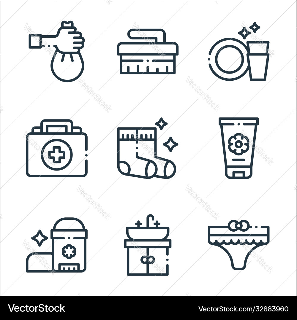 Hygiene routine line icons linear set quality Hygiene routine line icons linear set quality vector image