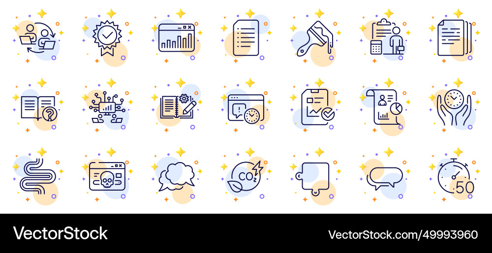Outline set of timer teamwork and report line Vector Image