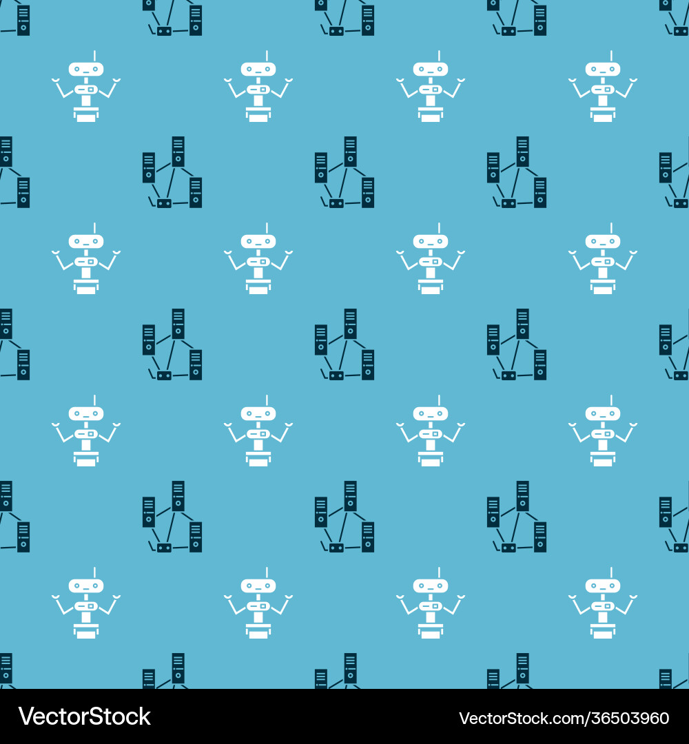 Set computer network and robot on seamless pattern Set computer network and robot on seamless pattern vector image