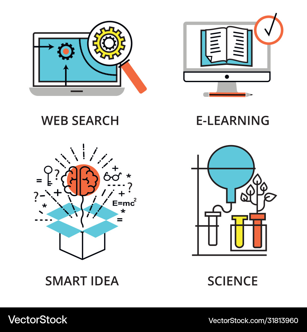 Set concepts web search e-learning and smart Set concepts web search e-learning and smart vector image