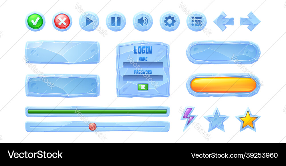 Set progress bars game buttons of ice texture Vector Image