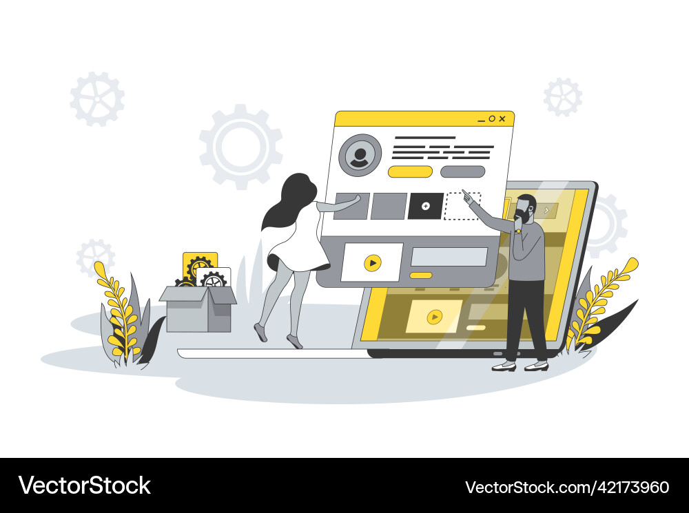 Ui ux design concept in flat line Ui ux design concept in flat line Vector Image