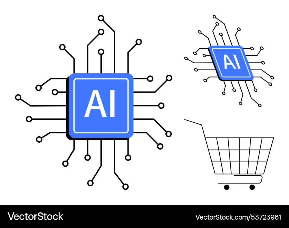 Ai chip with circuit lines and shopping cart Ai chip with circuit lines and shopping cart vector image