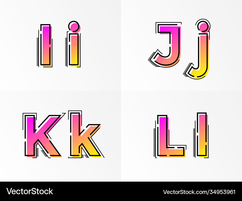 Alphabet set letters i j k l font gradient color Vector Image