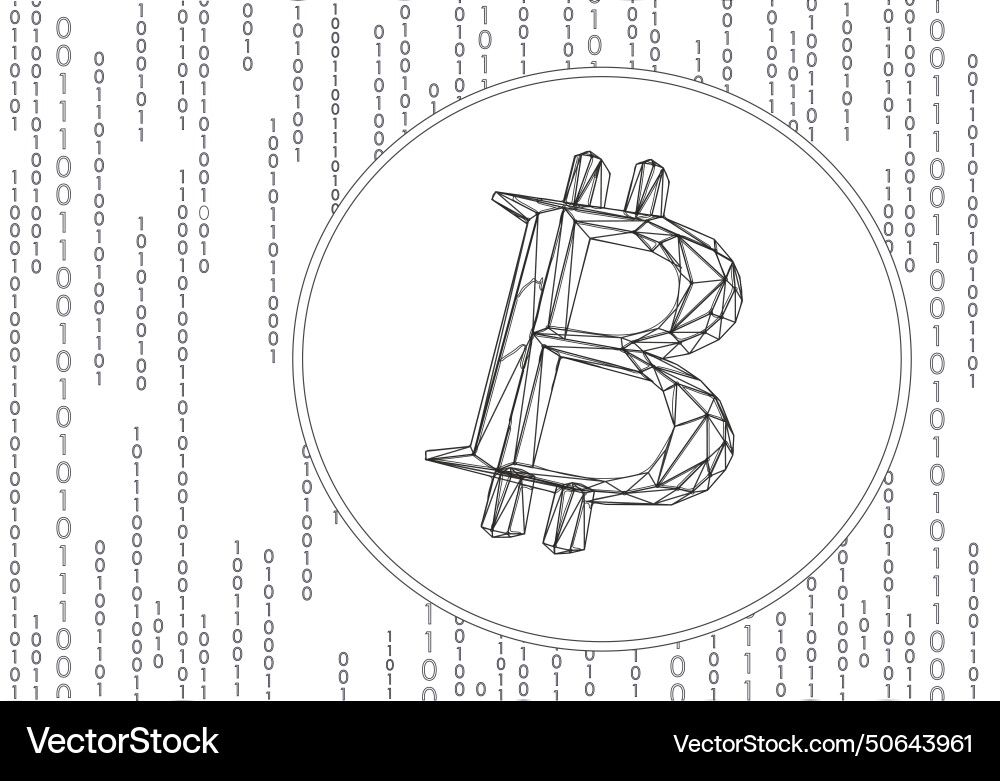 Bitcoin symbol on data flow binary code golden Vector Image