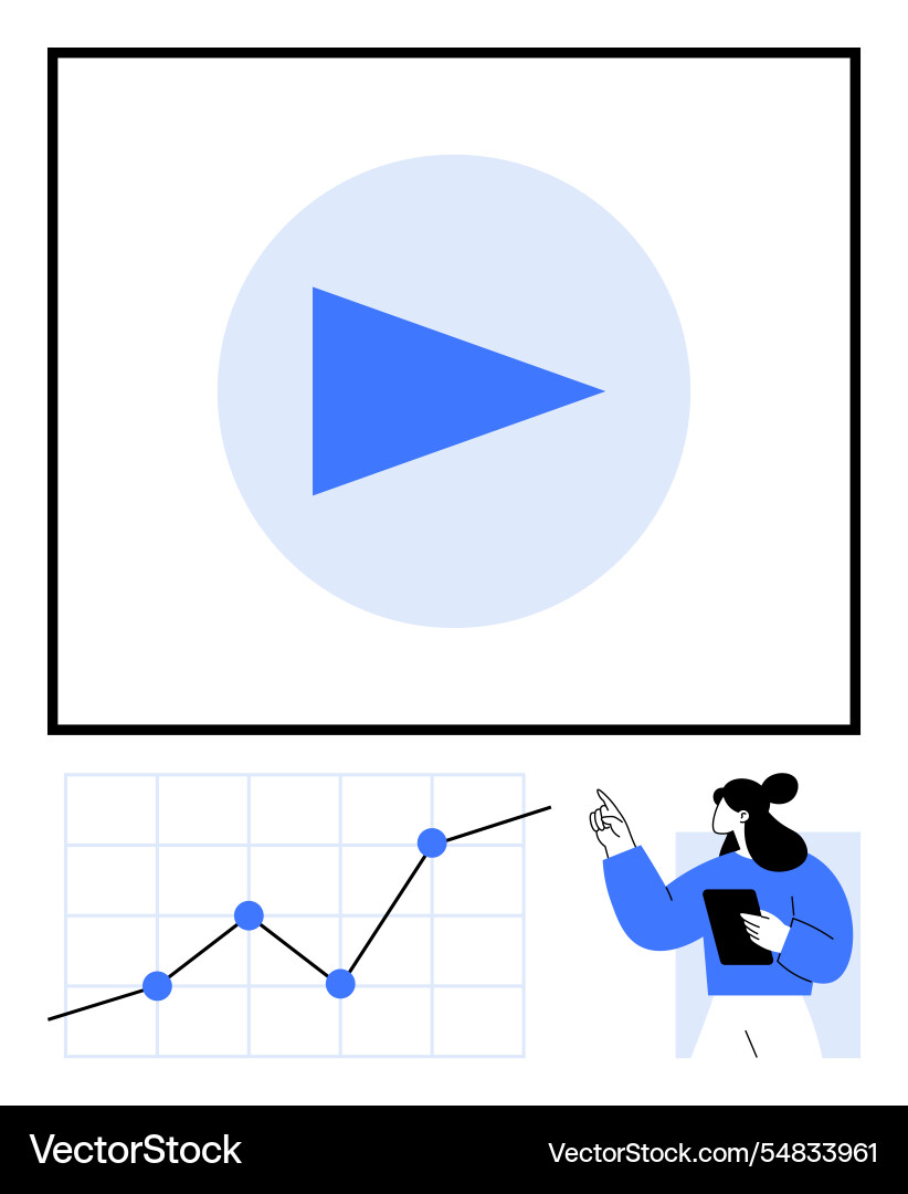 Business growth analysis with play button graph Business growth analysis with play button graph vector image