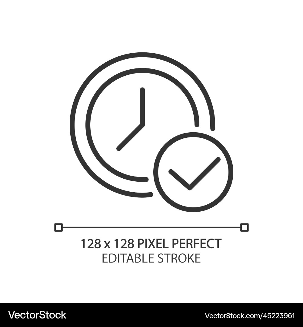 Clock with check mark pixel perfect linear icon Clock with check mark pixel perfect linear icon vector image
