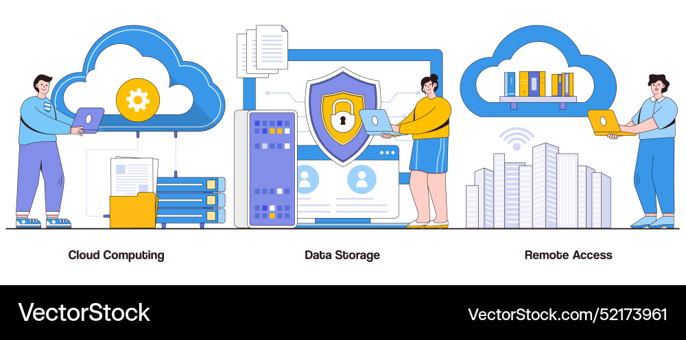 Cloud computing data storage remote access vector image