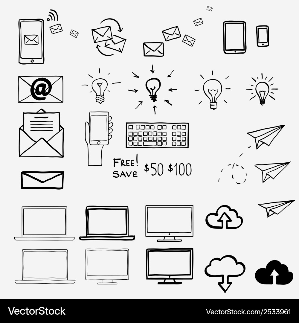 Doodle Icons - Work & Network Vector Image
