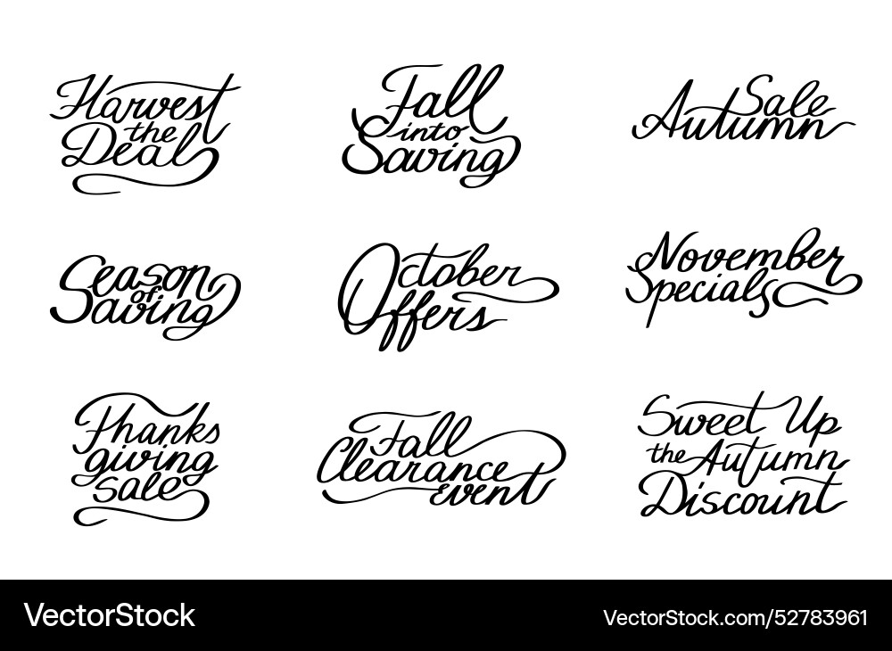 Fall offers black lettering set handwritten Fall offers black lettering set handwritten vector image