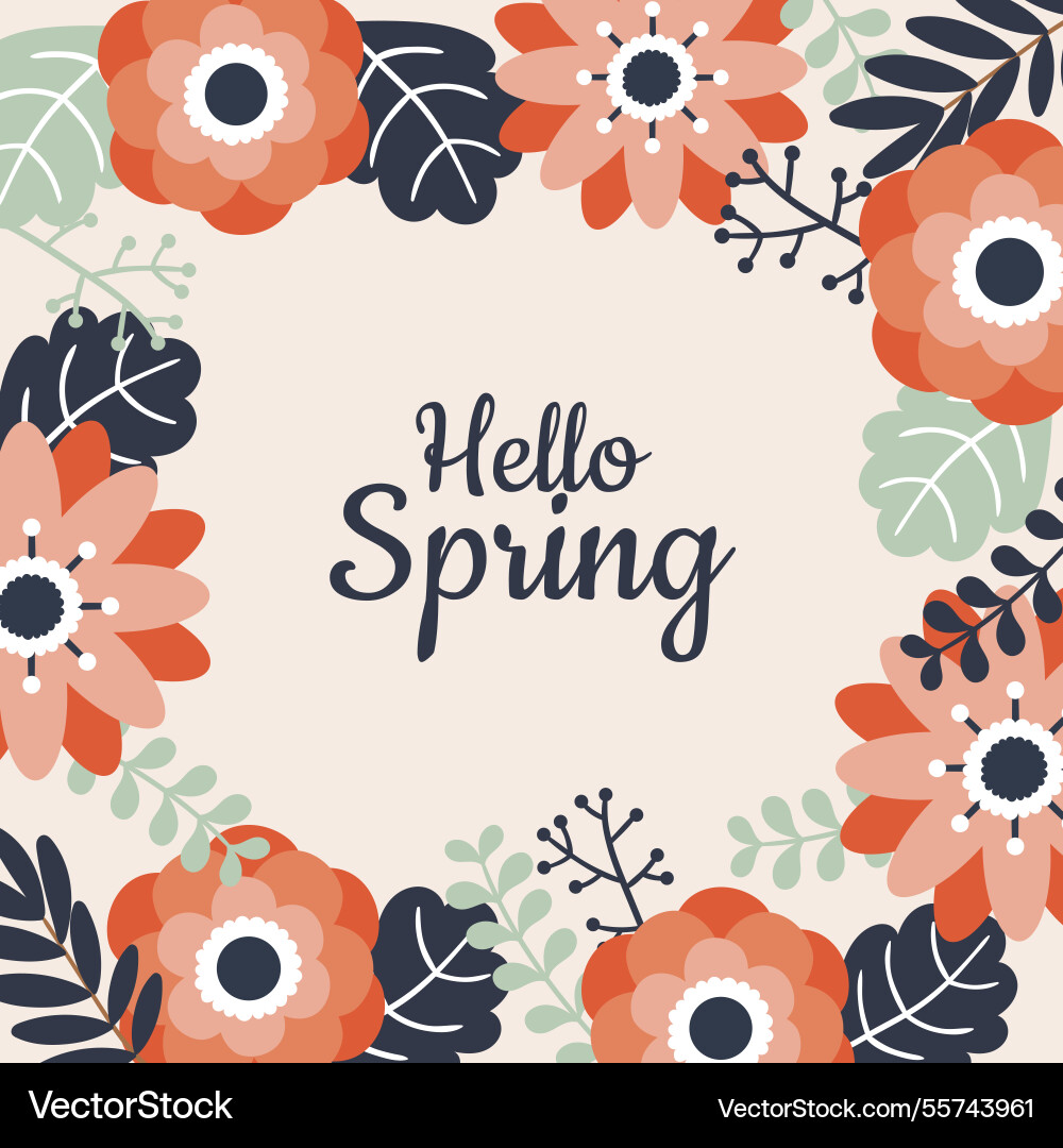 Flat hello spring background vector image