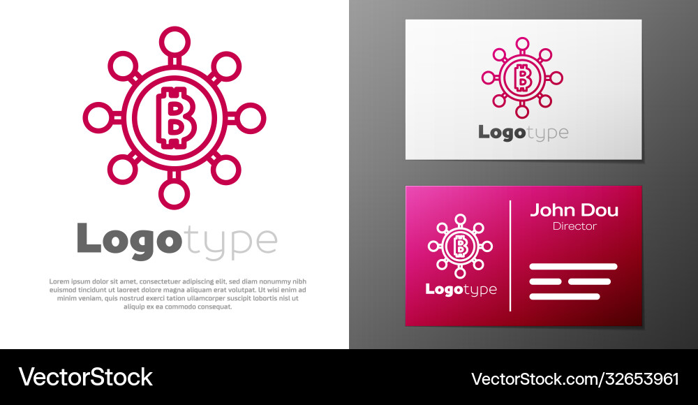 Logotype line blockchain technology bitcoin icon vector image