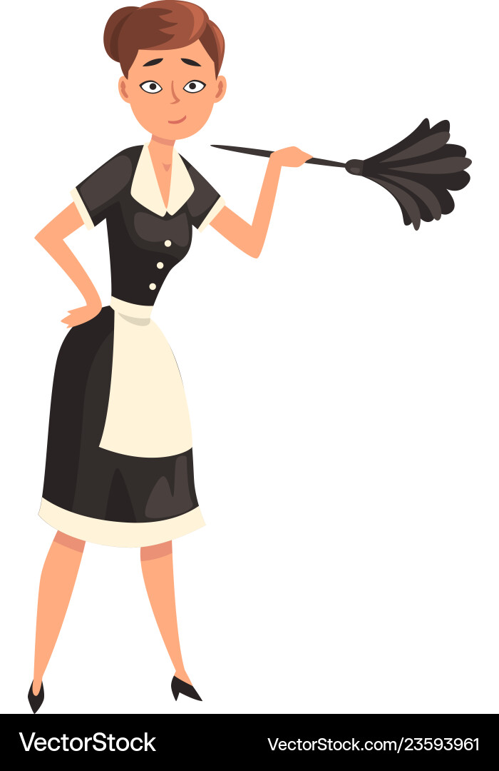 Maid holding a feather duster housemaid character Maid holding a feather duster housemaid character vector image