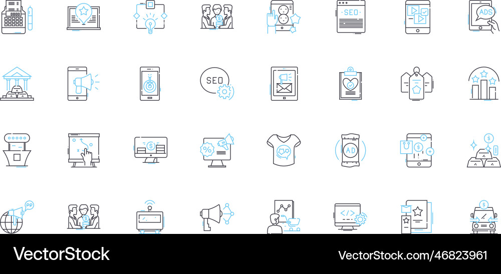 Press summary linear icons set briefing overview Vector Image