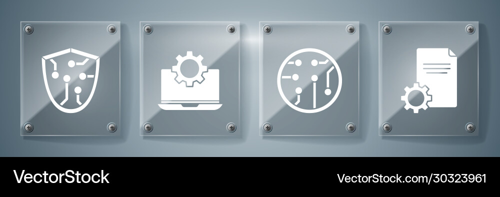 Set file document processor laptop and gear Set file document processor laptop and gear vector image