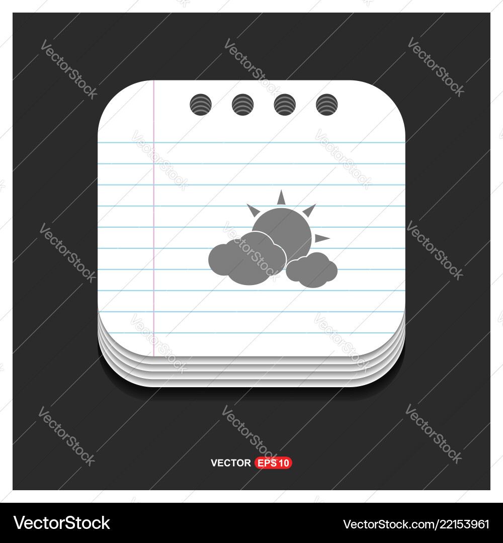 Sun cloud icon gray on notepad style vector image