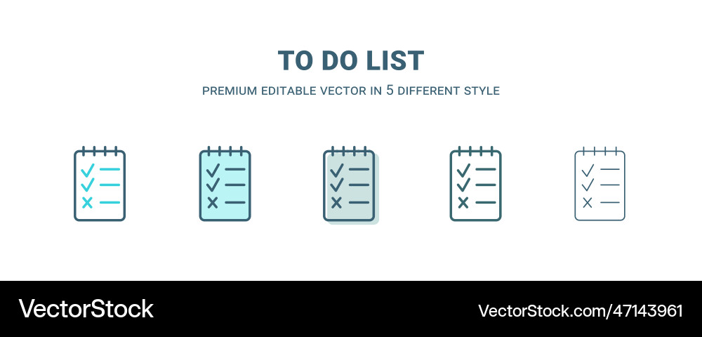 To do list icon in 5 different style outline To do list icon in 5 different style outline Vector Image