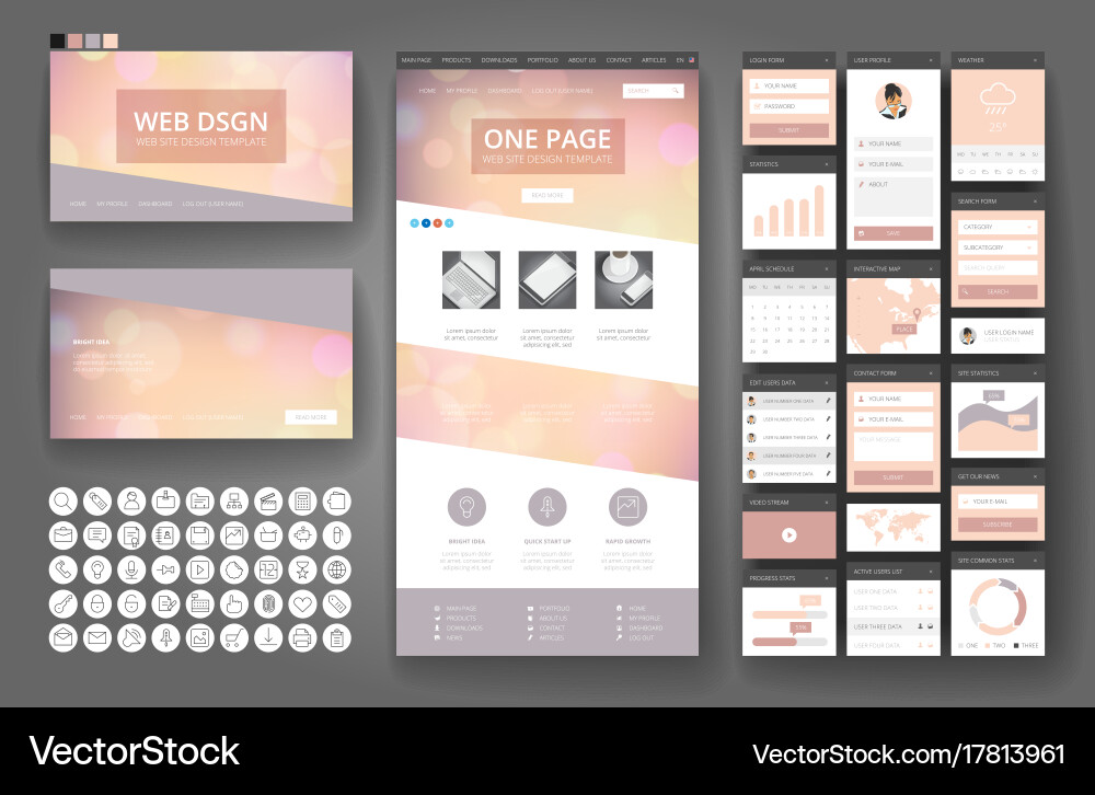 Website design template and interface elements vector image