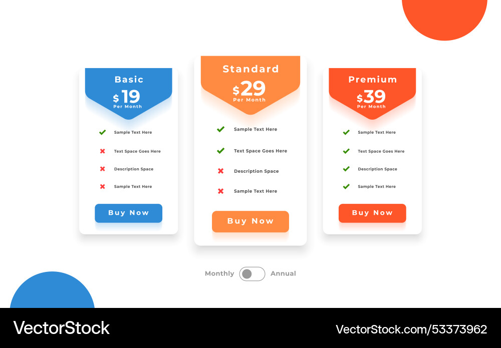 3 column comparison price chart template design Vector Image