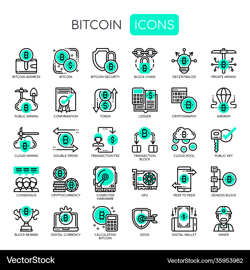 Bitcoin elements thin line and pixel perfect Bitcoin elements thin line and pixel perfect Vector Image
