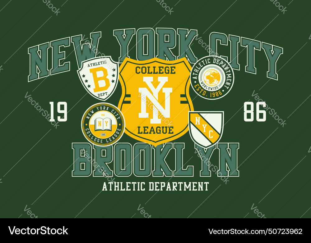 Brooklyn t-shirt design with college patches Brooklyn t-shirt design with college patches vector image