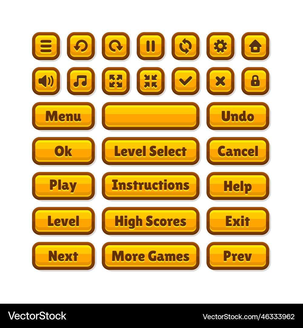 Casual game ui kit buttons set cartoon style Casual game ui kit buttons set cartoon style vector image