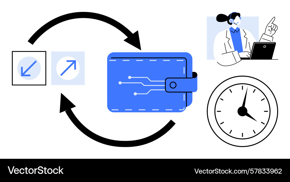 Digital wallet with transaction arrows support Digital wallet with transaction arrows support vector image