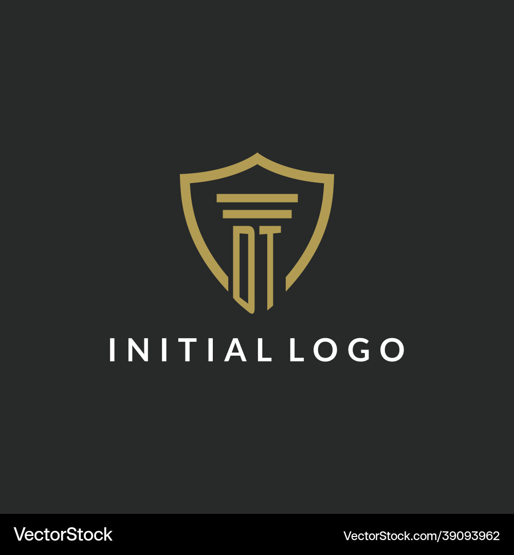 Dt initial monogram logo with pillar and shield Dt initial monogram logo with pillar and shield Vector Image