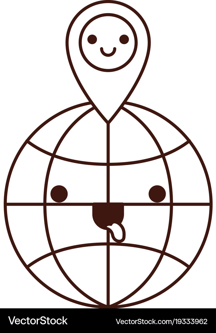 Kawaii world globe and map pointer on top vector image
