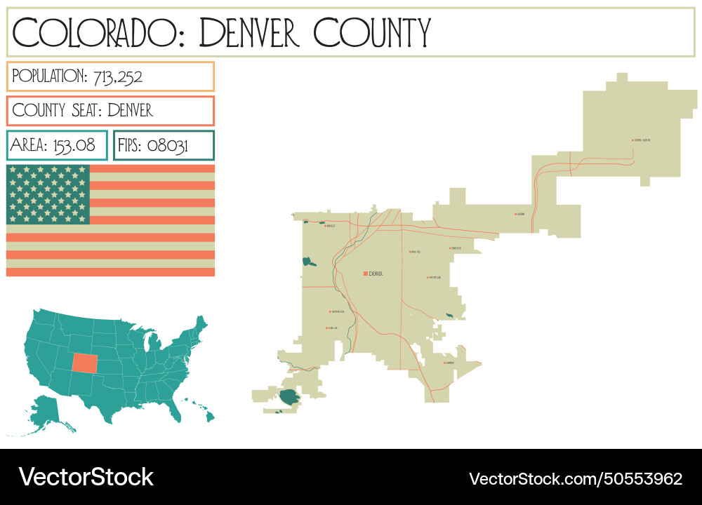 Map of denver county in colorado usa Map of denver county in colorado usa vector image
