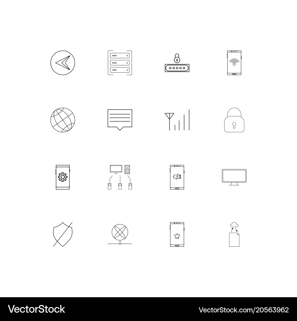 Network and database simple linear icons set Vector Image