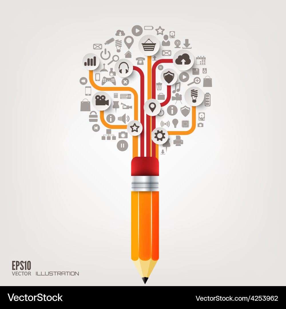 Pencil icon flat abstract background with web vector image