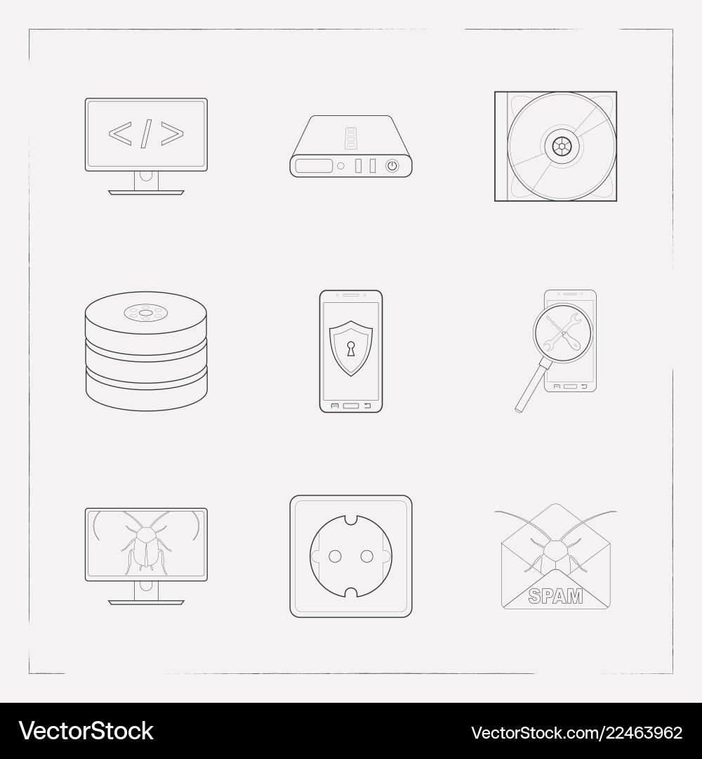 Set of tech icons line style symbols with mobile Set of tech icons line style symbols with mobile vector image