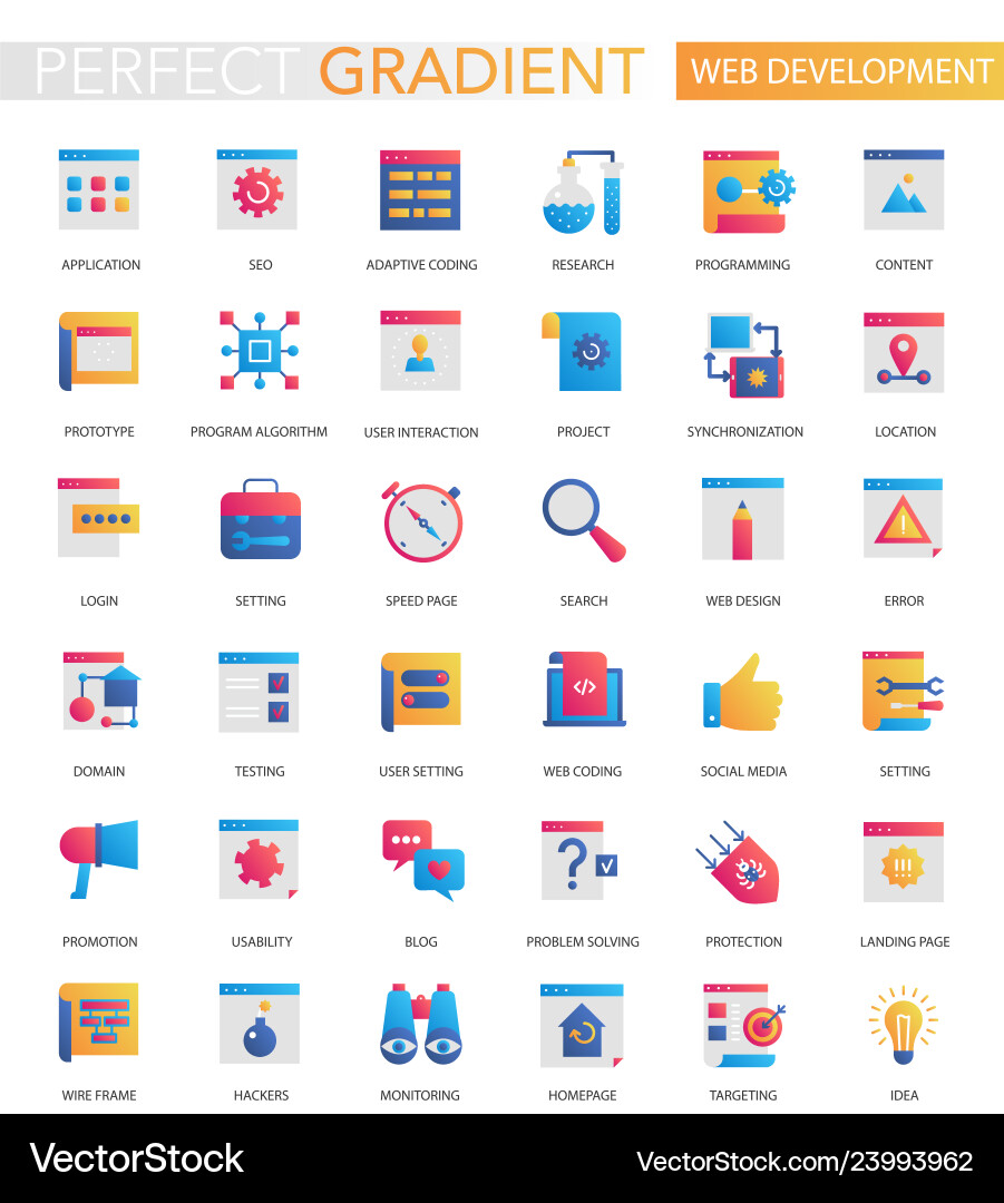 Set of trendy flat gradient web development Set of trendy flat gradient web development Vector Image