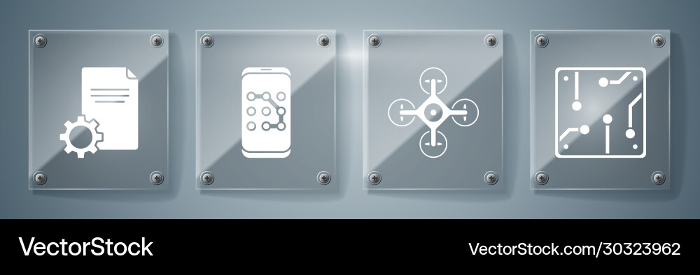Set processor drone mobile and graphic password Set processor drone mobile and graphic password vector image