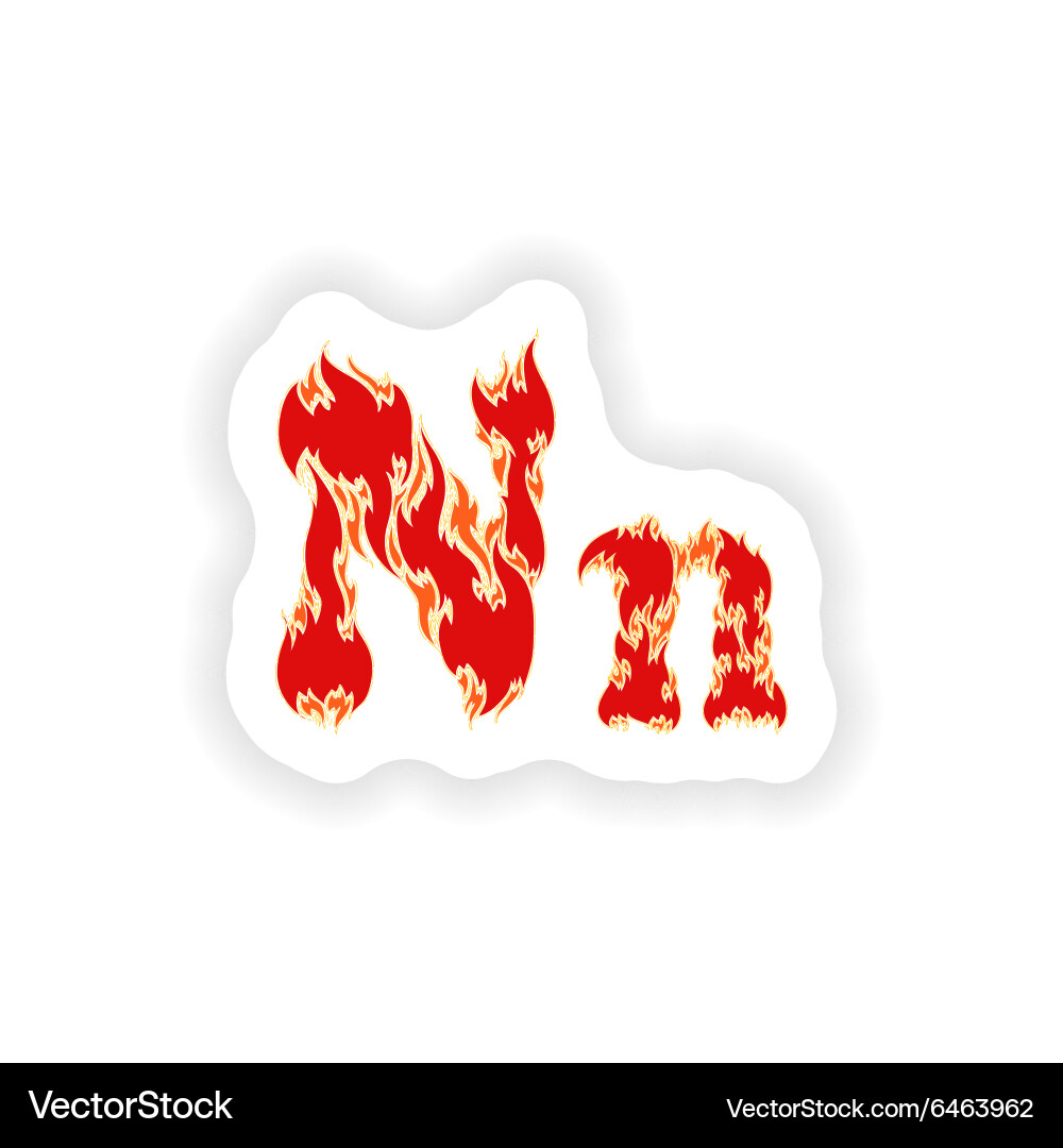 Sticker feurige Schrift roter Buchstabe n auf weiß Vektorbild