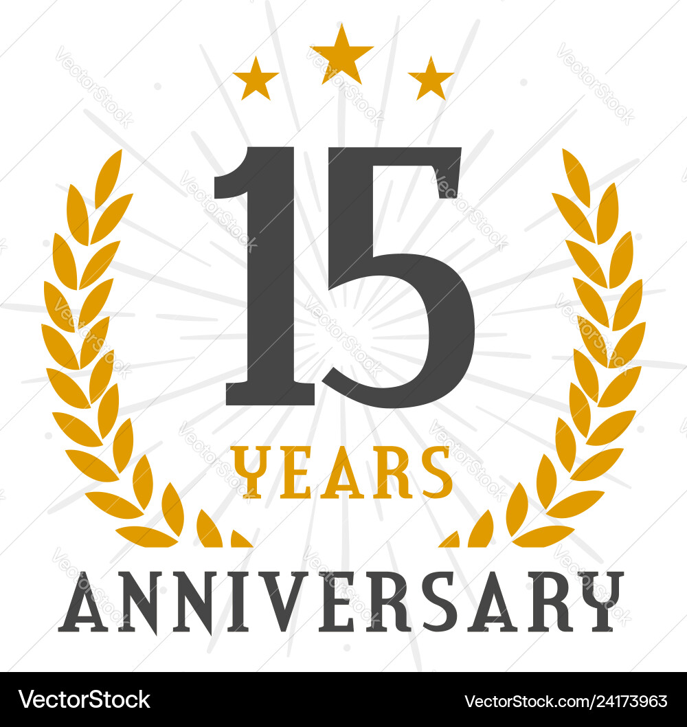 15 years anniversary golden laurel wreath logo 15 years anniversary golden laurel wreath logo vector image