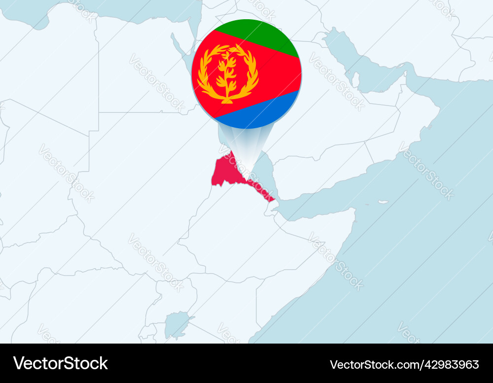 Africa with selected eritrea map and flag vector image