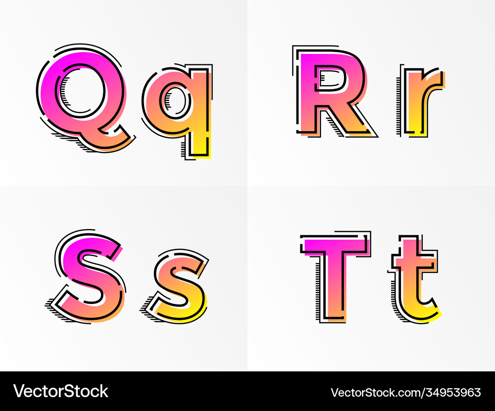 Alphabet set letters q r s t font gradient color Alphabet set letters q r s t font gradient color vector image