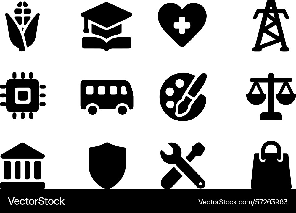 Collection of icons representing various fields Collection of icons representing various fields Vector Image