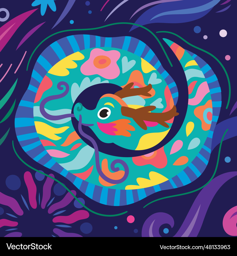 Cute bright abstract chinese dragon flying among Vector Image