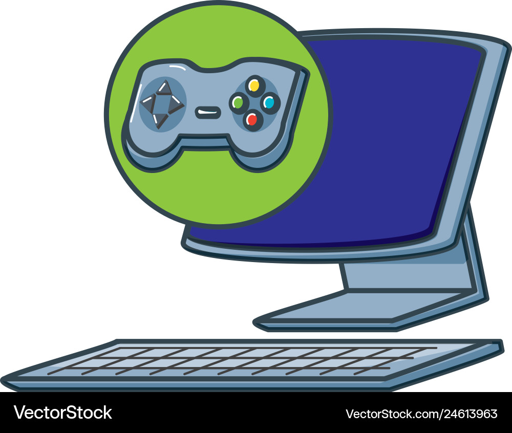 Desktop computer with control game vector image