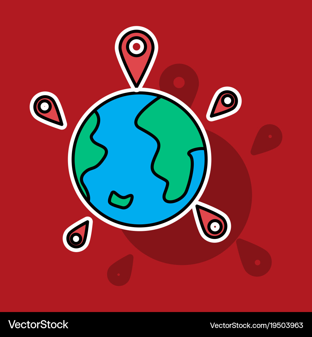 Globe earth with color pointer marks Vector Image