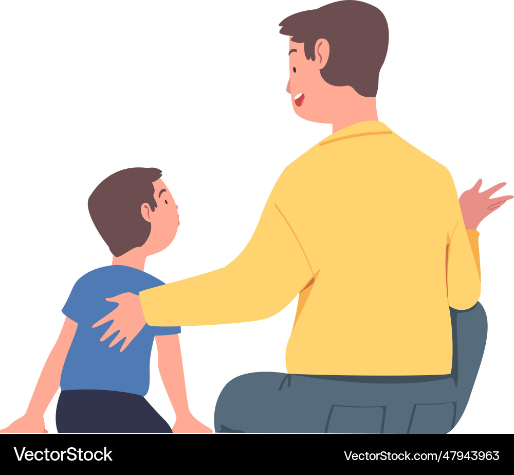 Happy father talking to his son spend time Happy father talking to his son spend time vector image