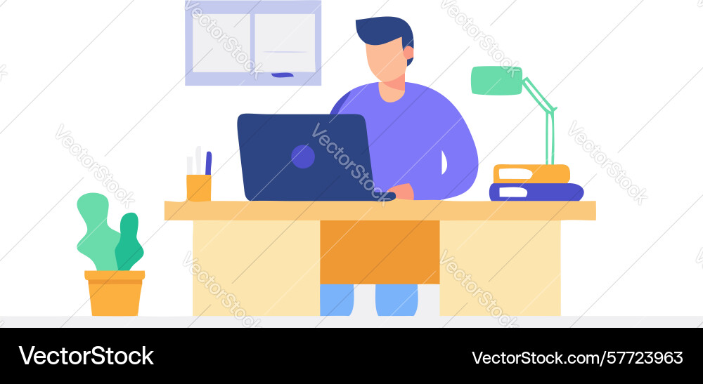 Man working at desktop computer office design vector image