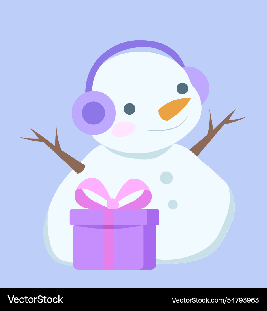 Niedlicher Schneemann in Hut Mann aus Schnee mit Geschenkbox Niedlicher Schneemann in Hut Mann aus Schnee mit Geschenkbox vektorbild