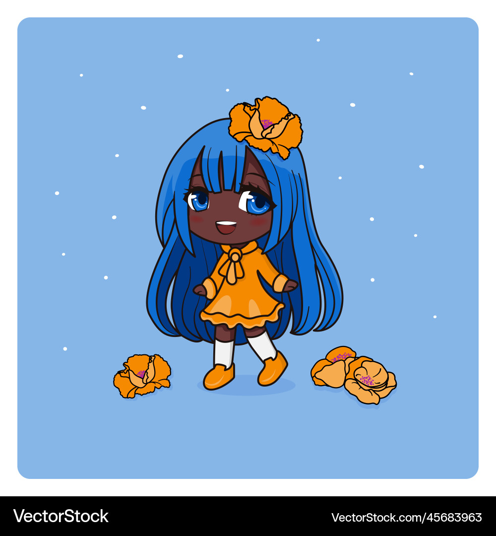 Süße und kawaii mädchen mit poppies manga chibi Süße und kawaii mädchen mit poppies manga chibi Vektorbild