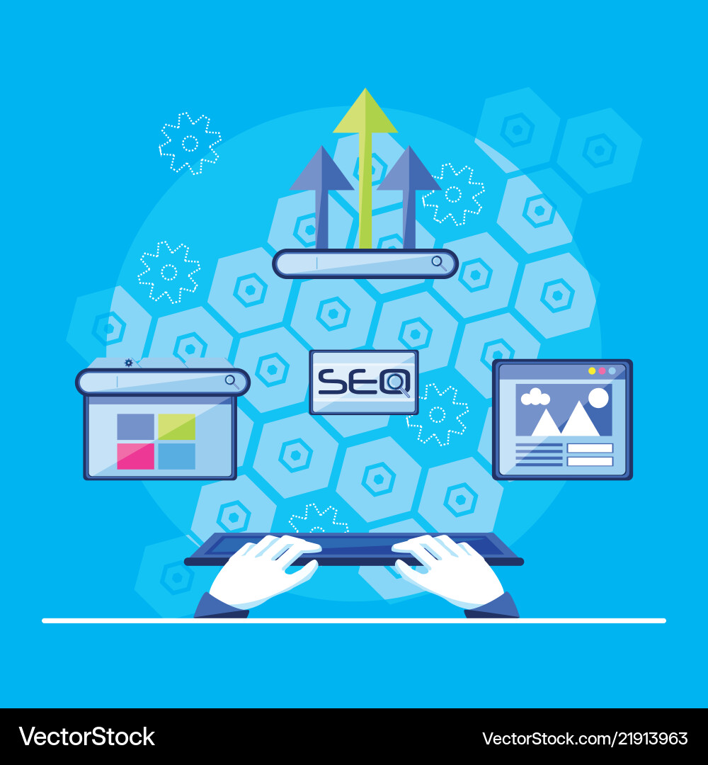 Search engine optimization with hands using Search engine optimization with hands using Vector Image