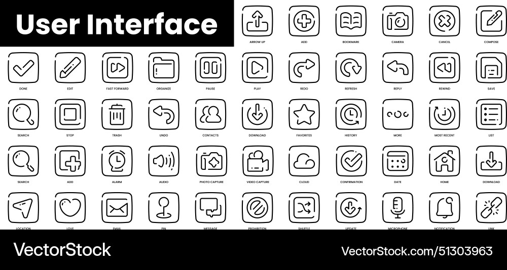 Set of outline user interface icons minimalist vector image