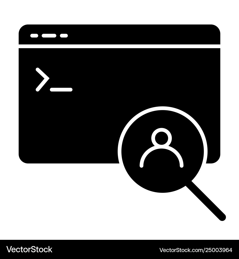 Computer window and user search solid icon Computer window and user search solid icon vector image